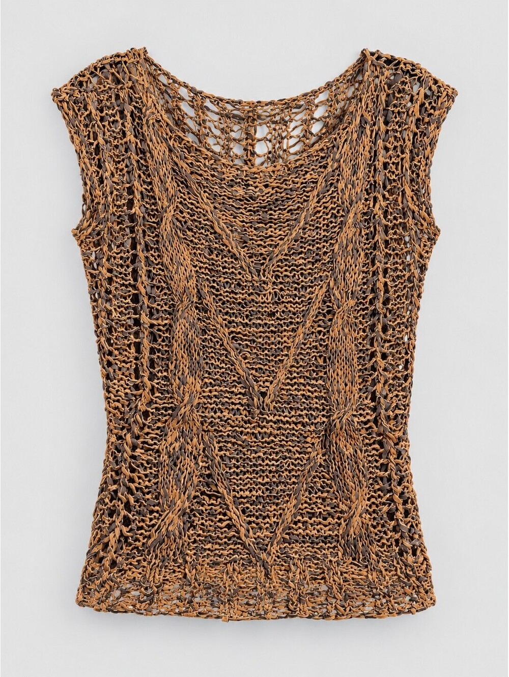 EM-ZEE Women’s M Brown 100% Leather Hand Knit Woven Boho Top Made Turkey